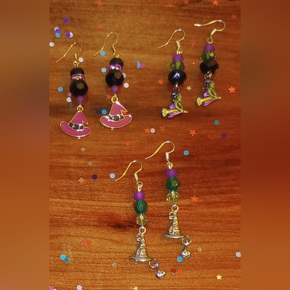 Cat Moon Wolf Witch Fairy Charmed Beaded Earrings Unique Handmade Holiday Gift - Picture 3 of 4